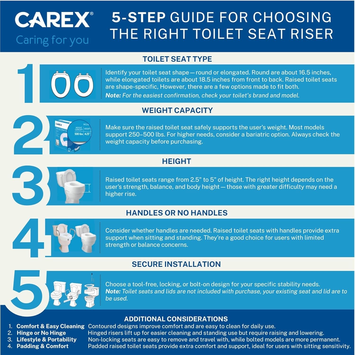 Carex Hinged Elongated Raised Toilet Seat Riser Adds 3.5 Inches 300LB (1575)