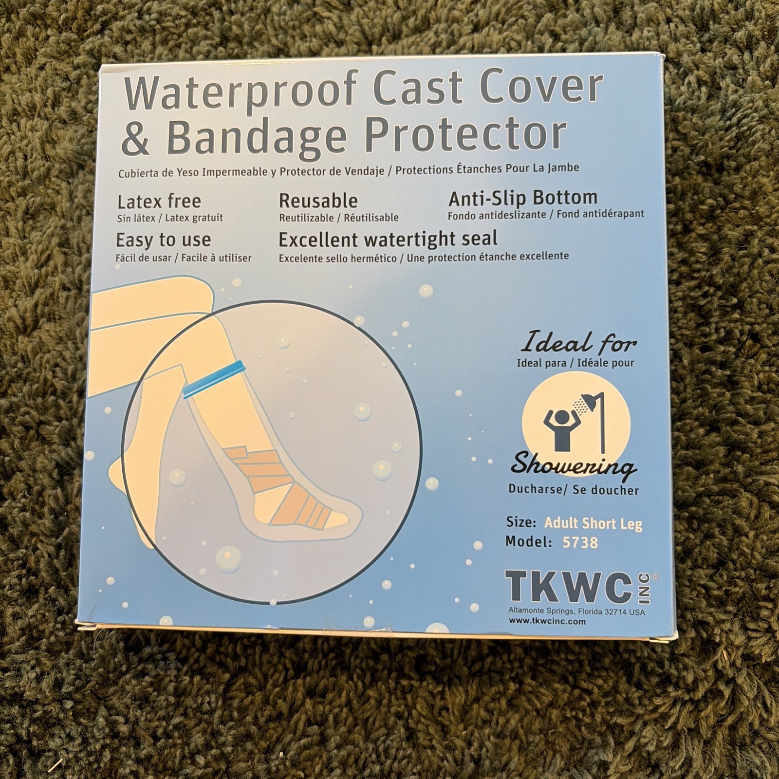 Waterproof Cast Cover & Bandage Protector TKWC Inc. Adult Short Leg Showering