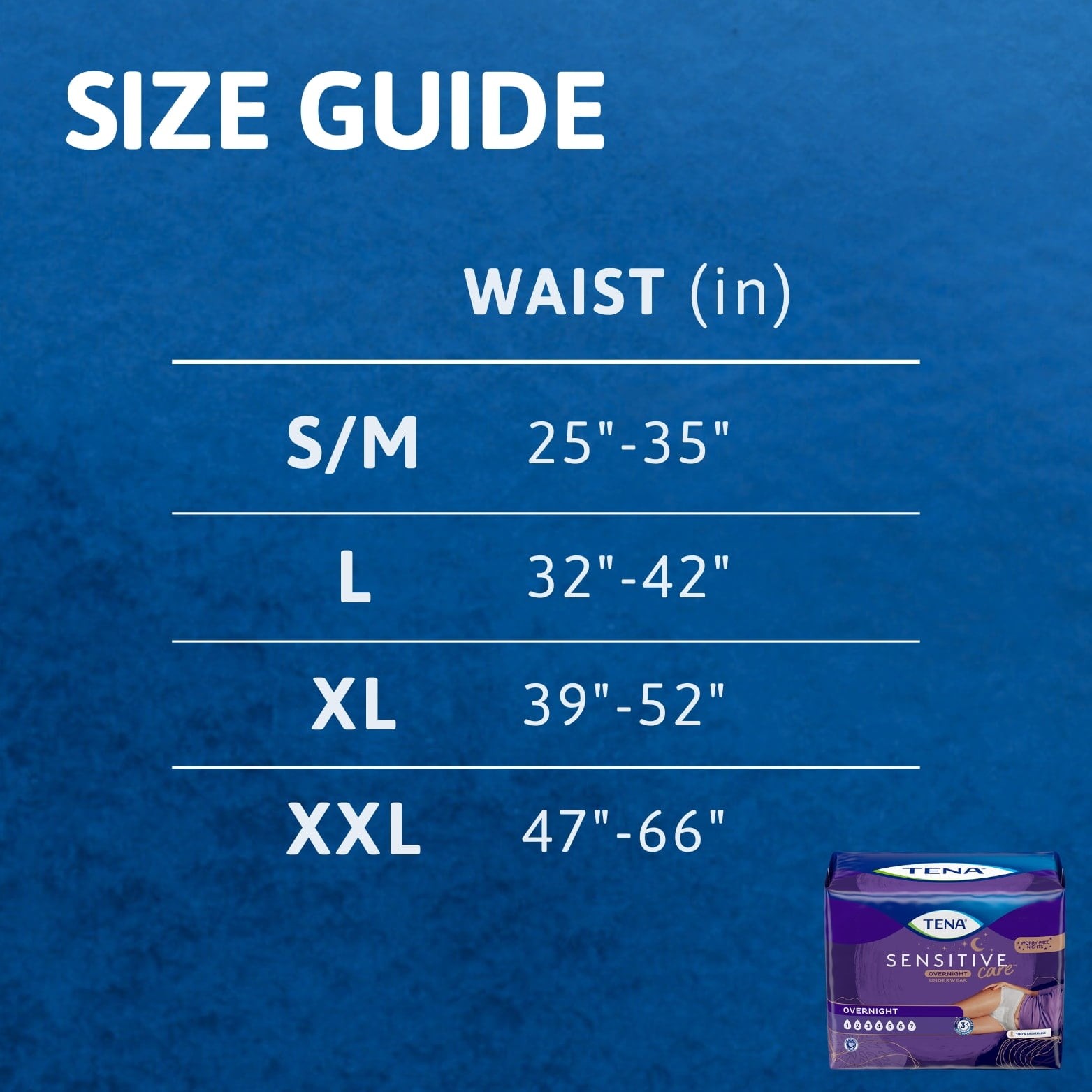 TENA Sensitive Care Overnight Underwear, L, 64 Count (Waist size 32in – 42in)