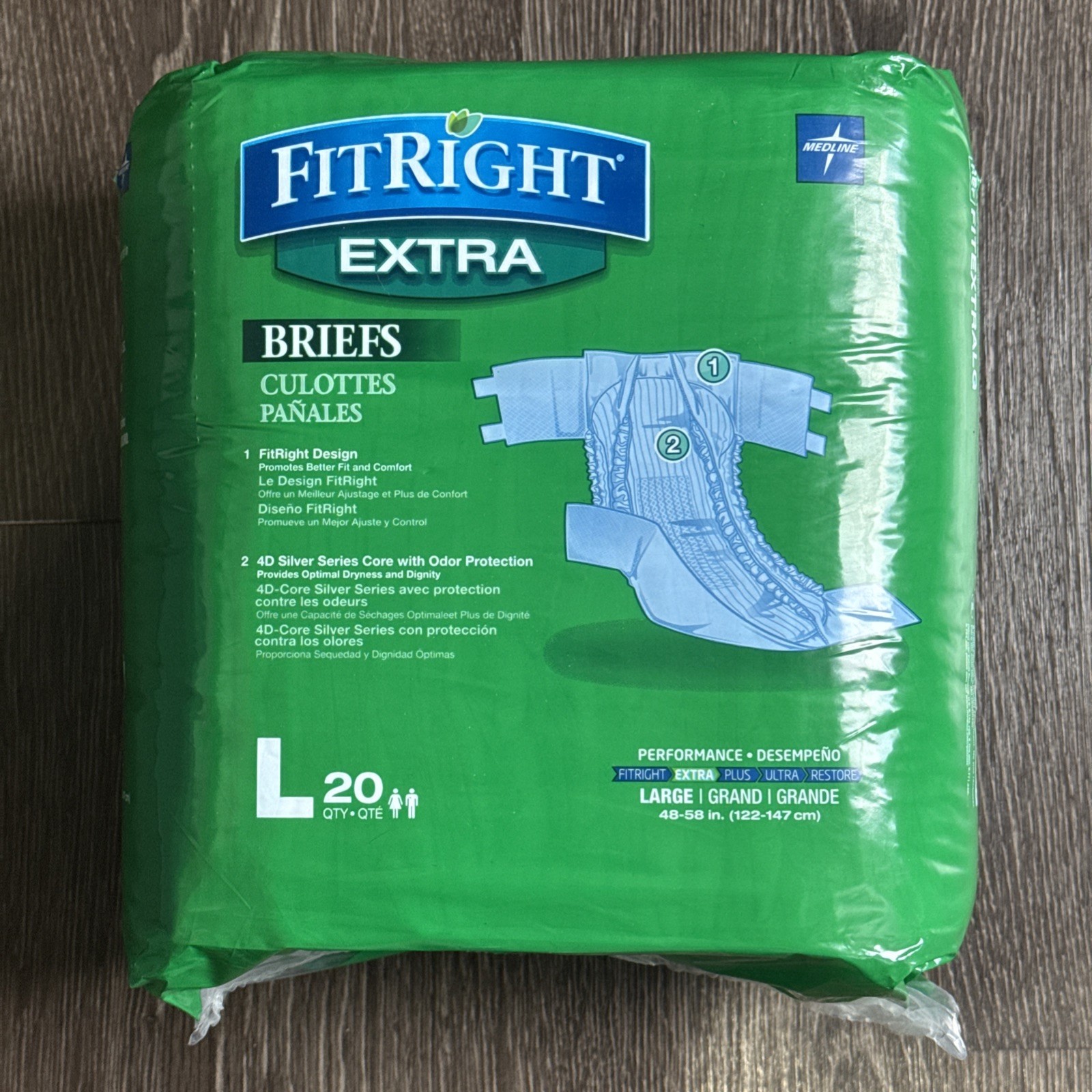 Fit Right Extra Size Large Performance Briefs Adult Unisex 20 Qty. 48”-58”