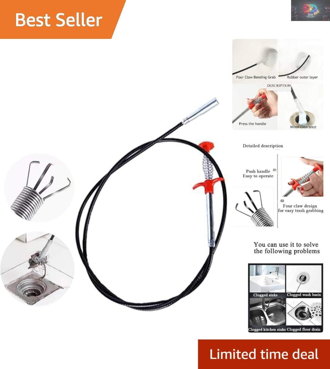 Effortless 24-Inch Flexible Grabber Claw Pickup Tool for Home Drain Cleaning