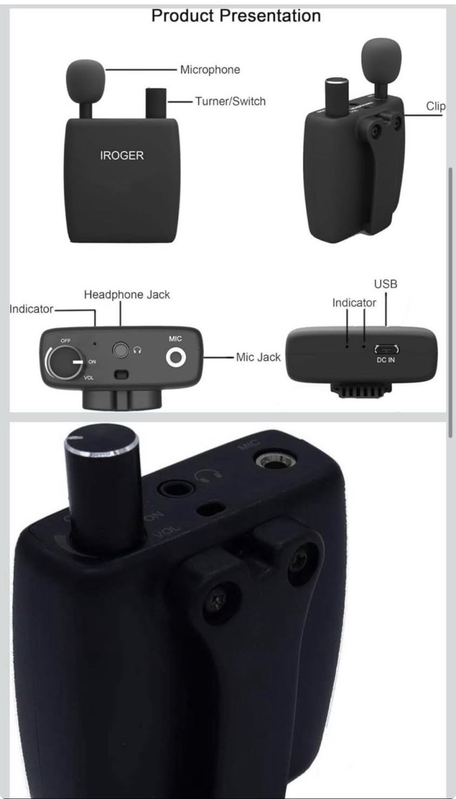 IROGER Rechargeable Hearing Amplifier W/ Headphones Hearing Aid