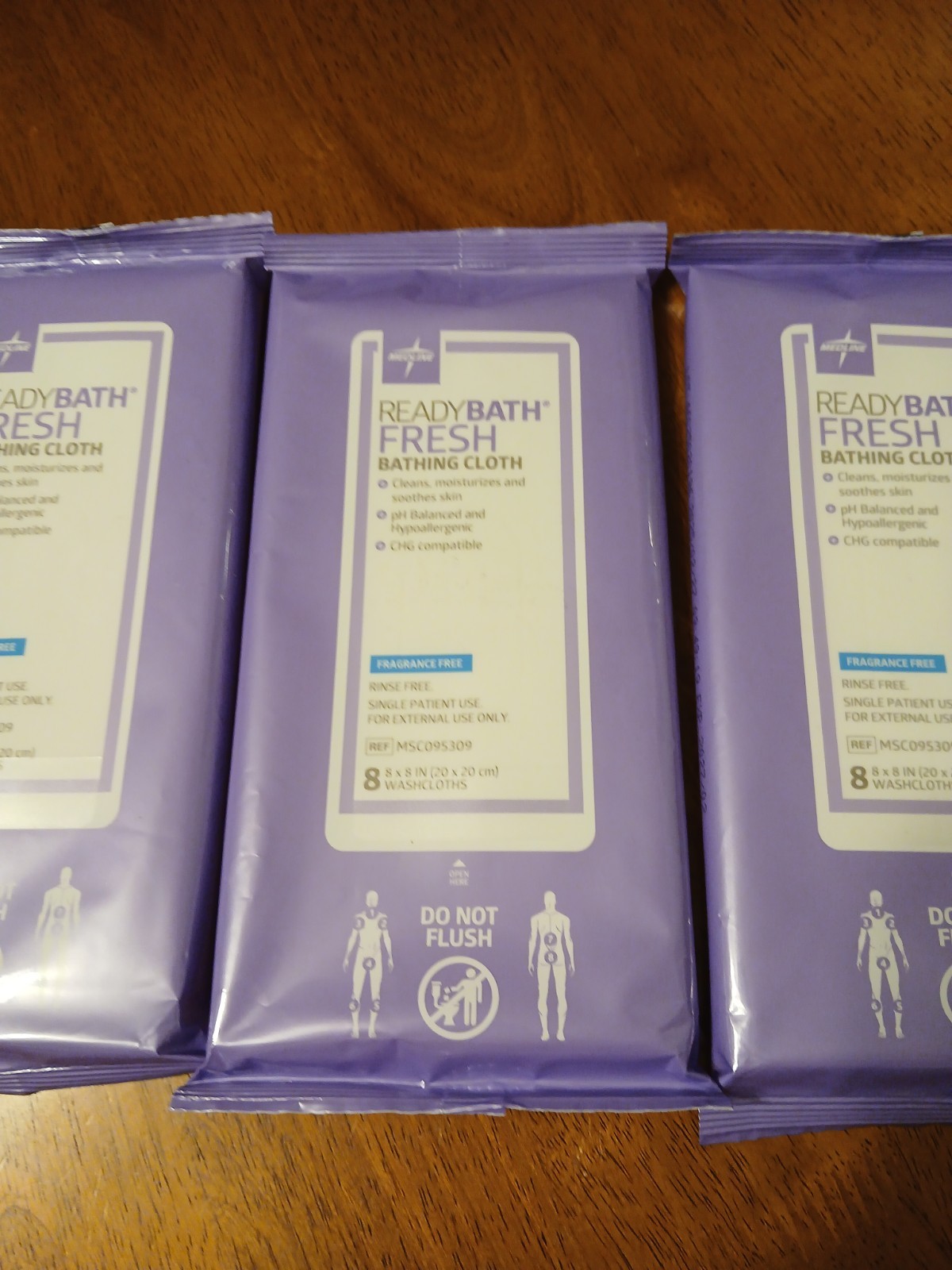 Pack of 3 MEDLINE Ready Bath Fresh Bathing Cloths 8ct each pack = 24 total