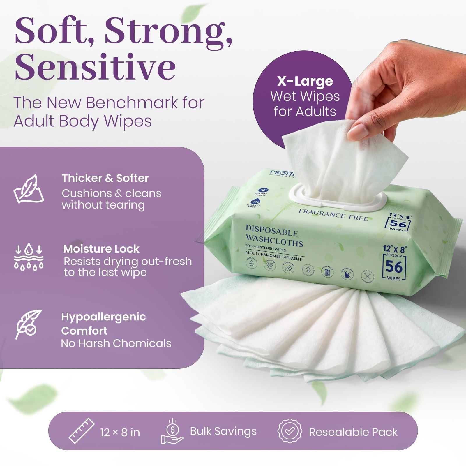 X-Large Disposable Incontinence Wipes – 112 Count Adult Body Washcloths, 12″x8