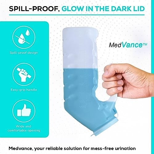 1000ml Glow in the Dark Male Urinals – Spill Proof Portable Pee Bottles (4 Pack)