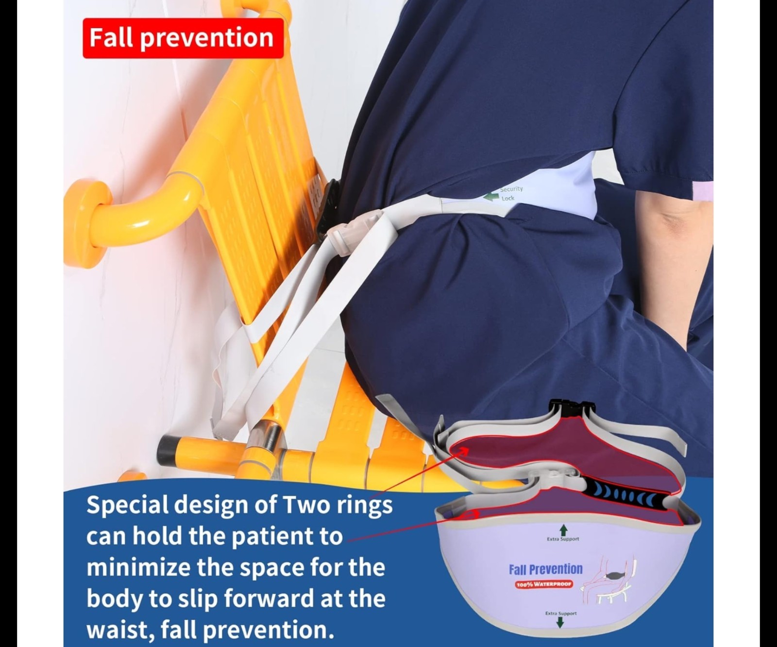 Ehucon Waterproof Shower Safety Belt, Fall Prevention, Purple/White