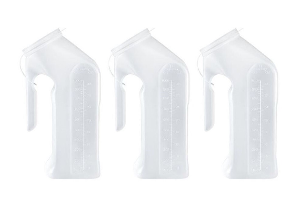 3 Pcs – Male Urinal Urine Pee Bottle With Cover Lid 1 Quart, 1000 mL