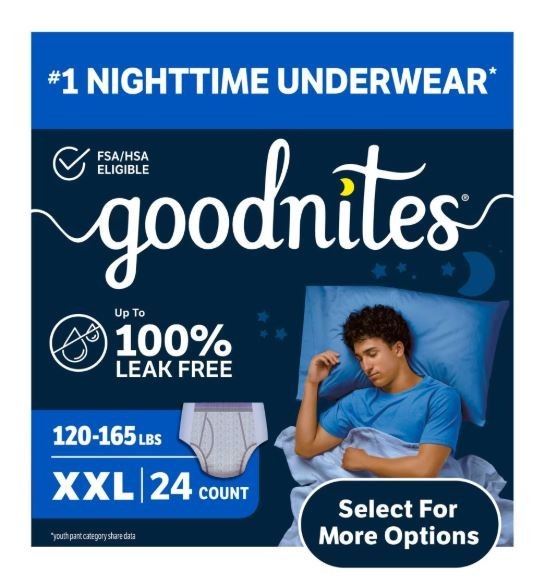 Goodnites Boys Nighttime Bedwetting Underwear, Size XXL (120-165 lbs), 24 Count