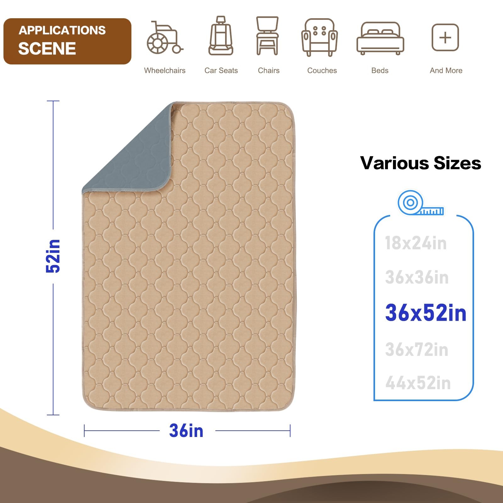 Hospital Bed Protectors Incontinence Waterproof Washable Pads 36×52 Inch