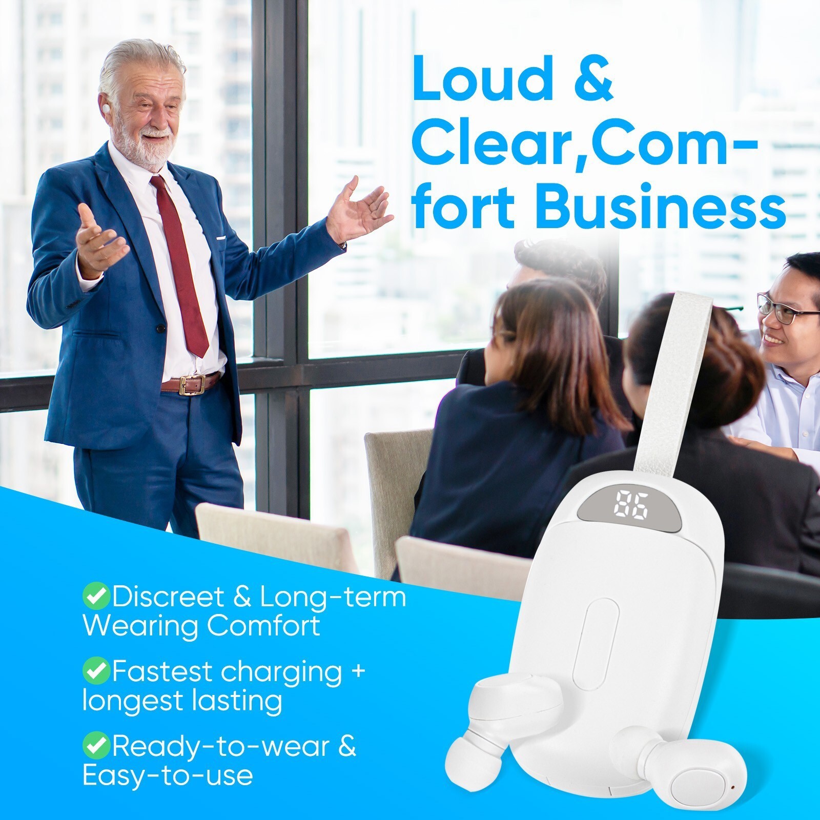 ZR-M95 Rechargeable Hearing Aids, 15 Hours/Charge, w/Noise Cancellation