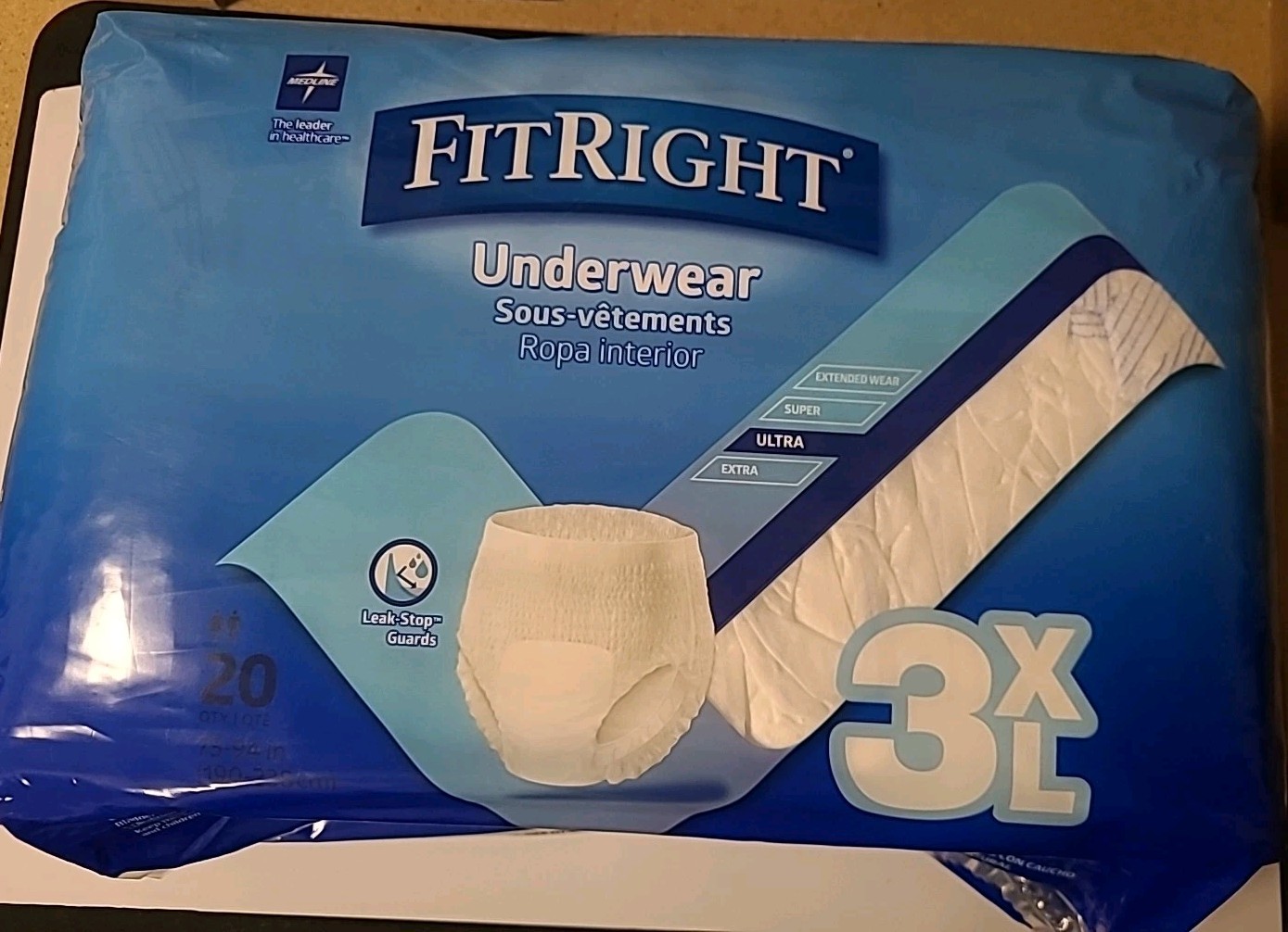 FitRight Adult Disposable Underwear Ultra Absorbency 75″-94″ Waist 3XL 20 QTY.