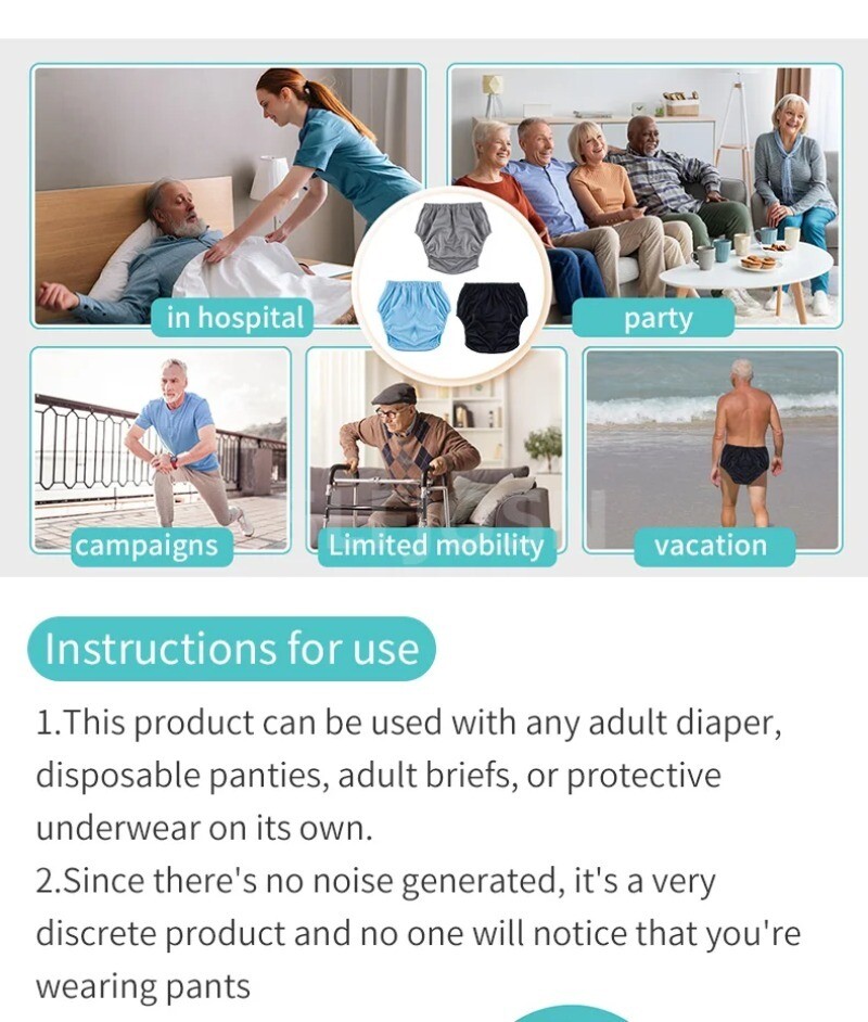2 PCS Adult Washable Incontinence Underwear Diaper Pants Leak-proof Reusable