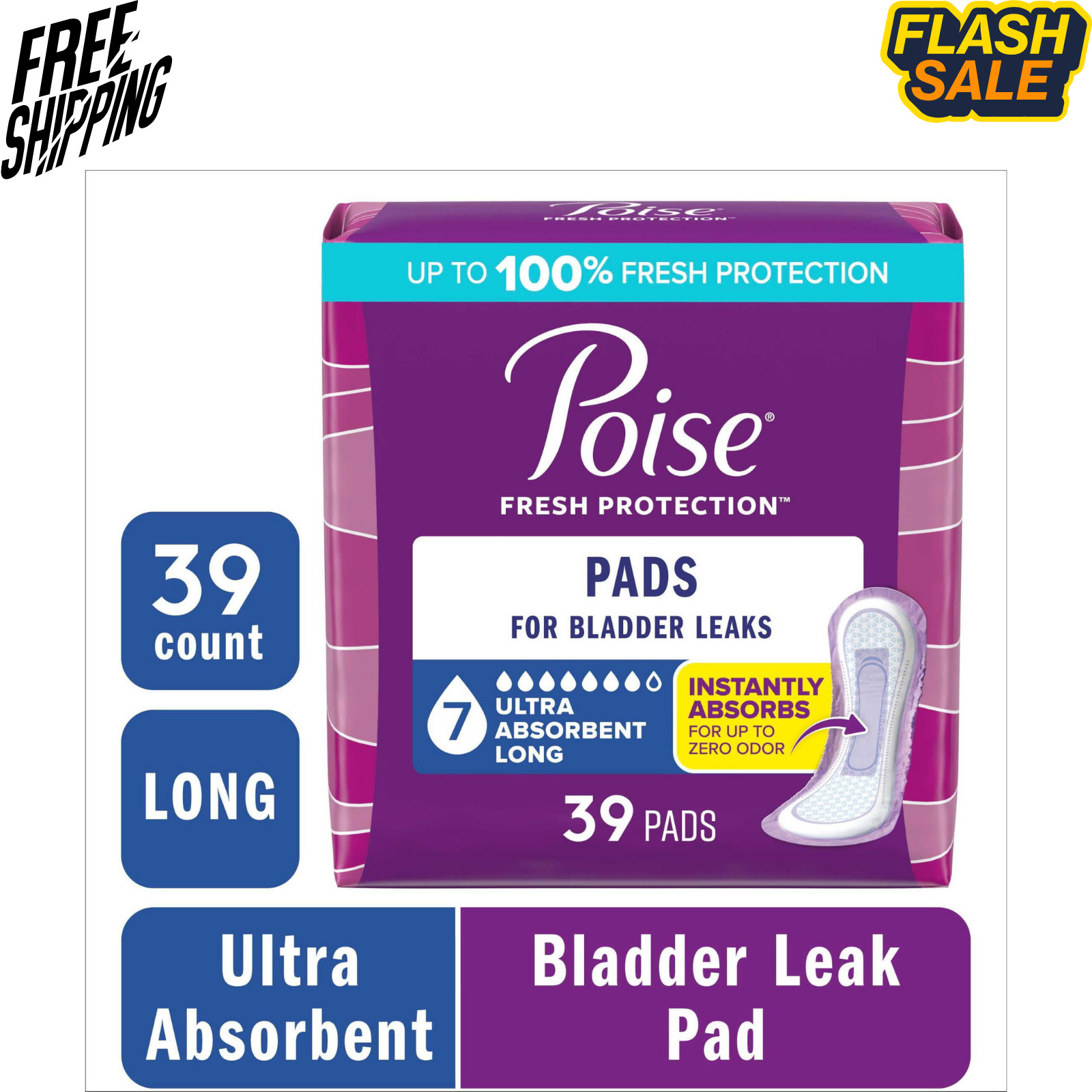 Poise Ultra Absorbency Long Incontinence Pads 39 Count