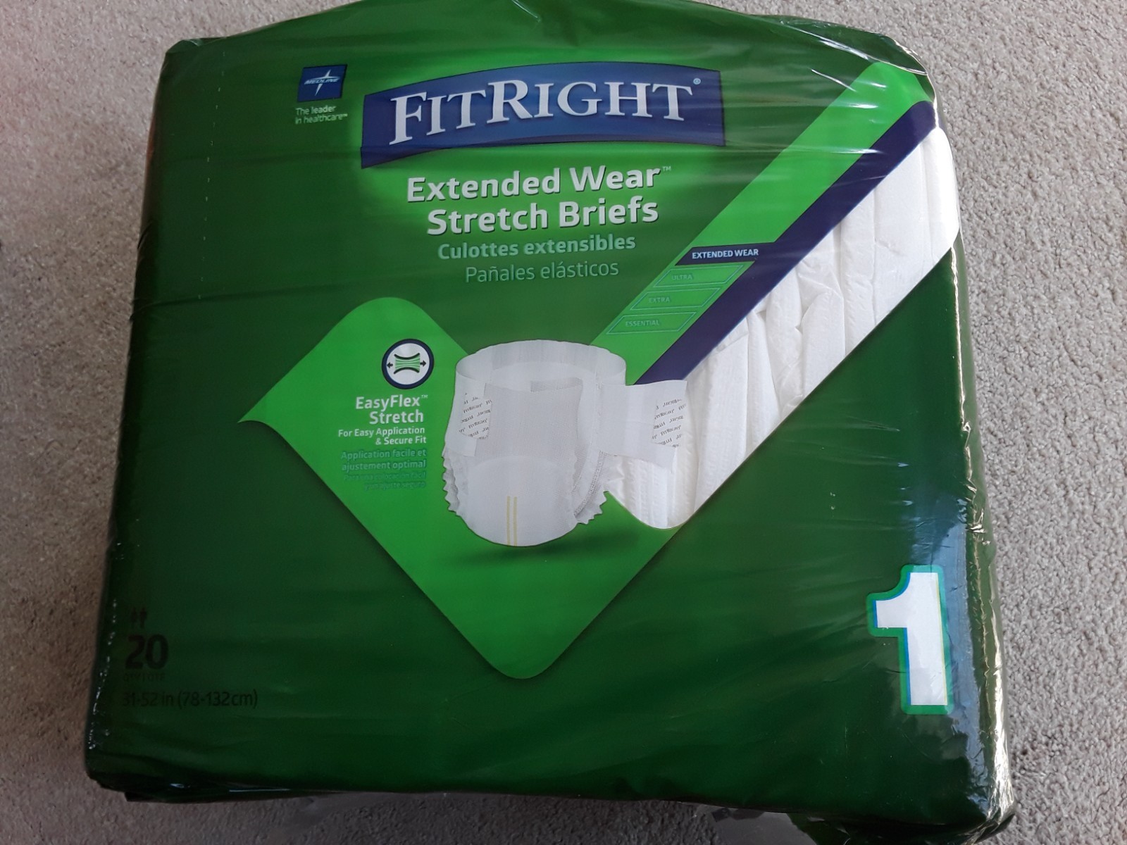 Medline FitRight Extended Wear Stretch Briefs Size 1 (31″ – 52″) 20 Count