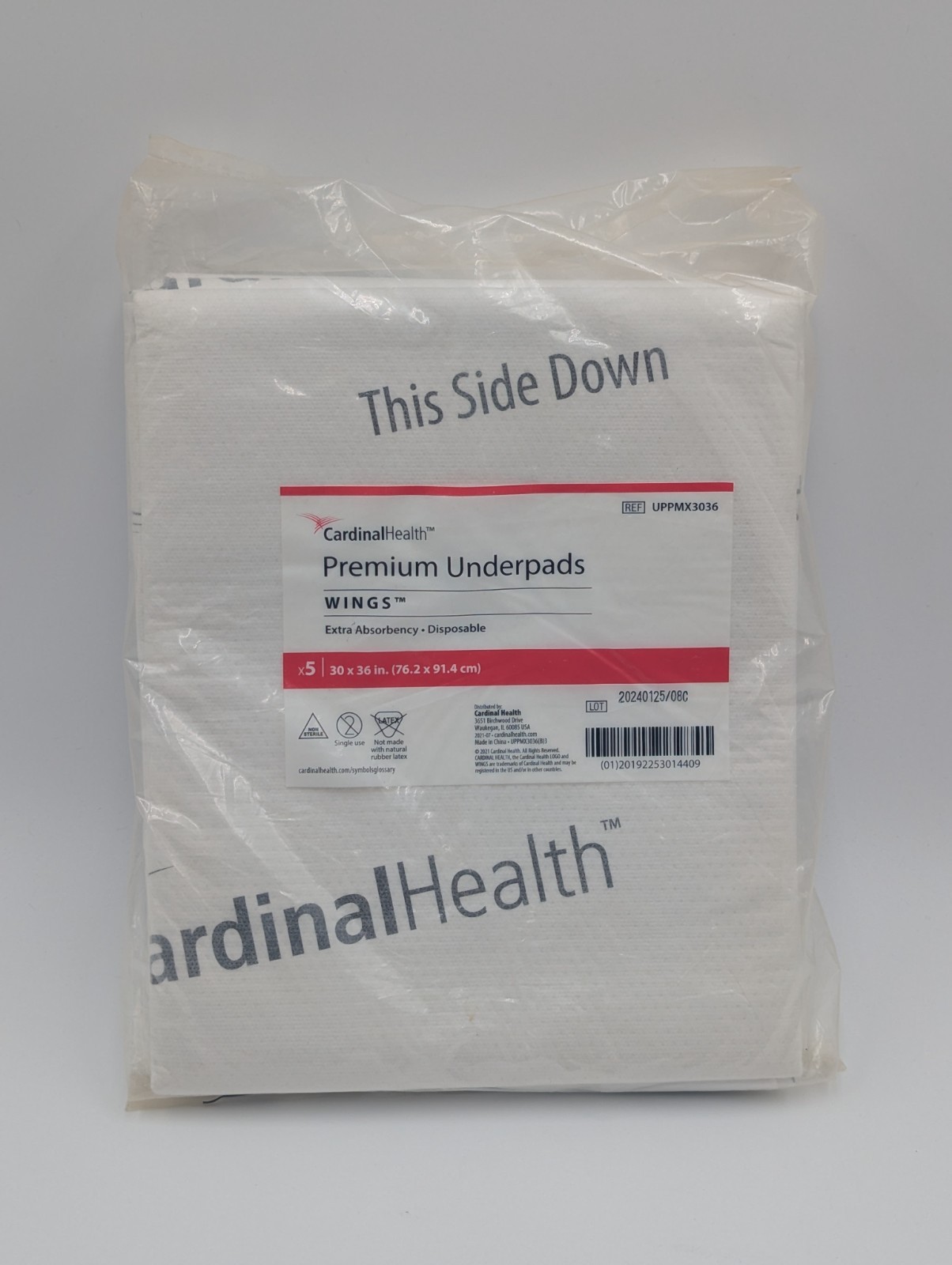 5-Pack CardinalHealth Premium Underpads wings Extra Absorbency 30x36in