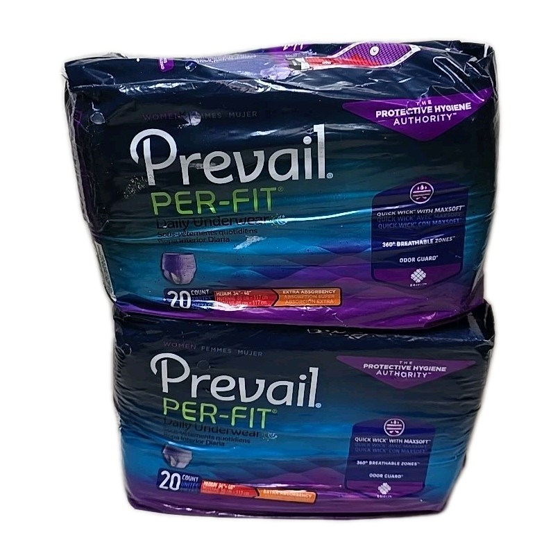 2 Prevail Disposable Underwear Female Medium Extra 20 Ct 40 Total X2 Lot