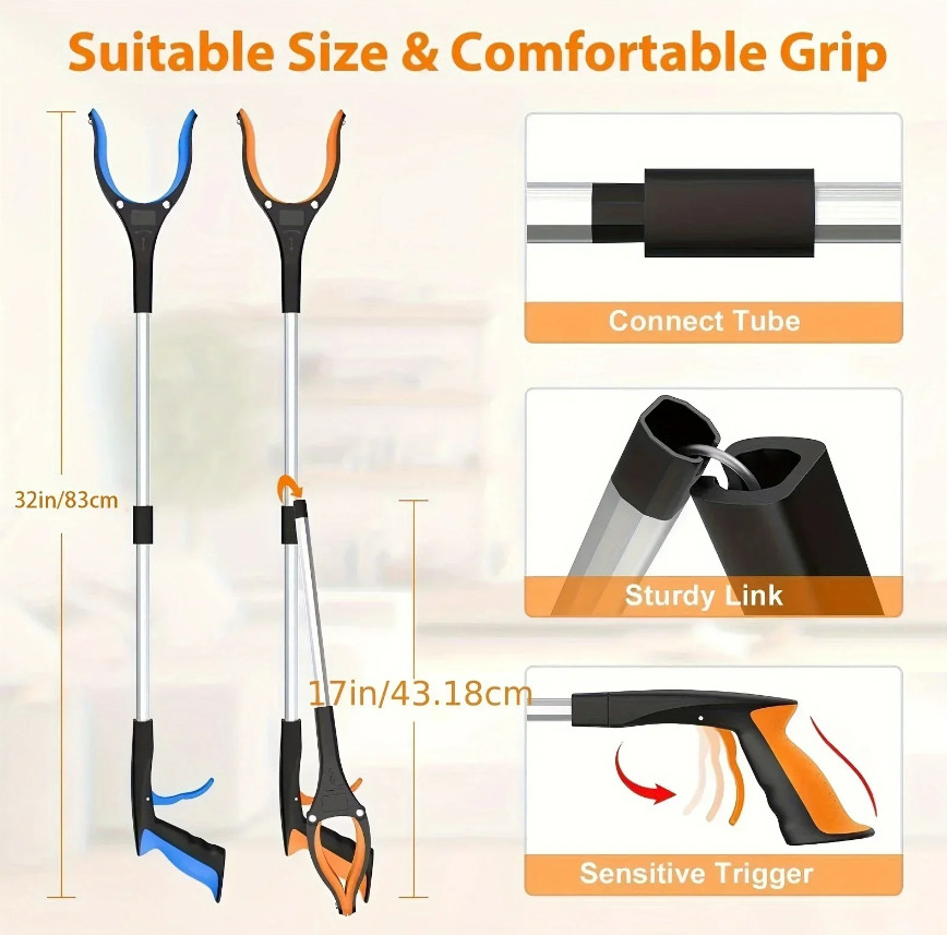 1pc 32in Garbage Picker Grabber Tool with 360° Rotating Clip – NEW