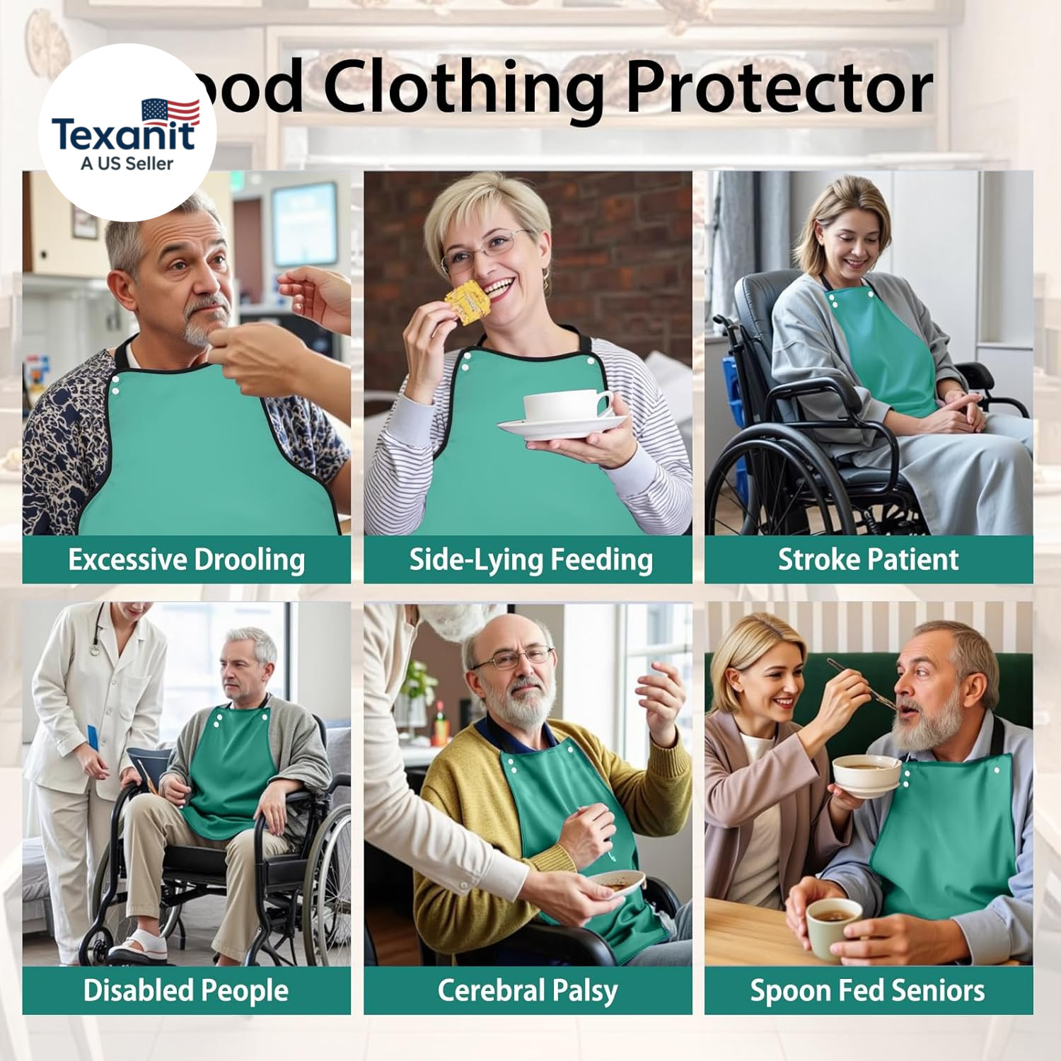 Adult Bibs, 3 Pcs Adjustable Adult Bibs for Men/Women/Elderly Seniors, Waterproo
