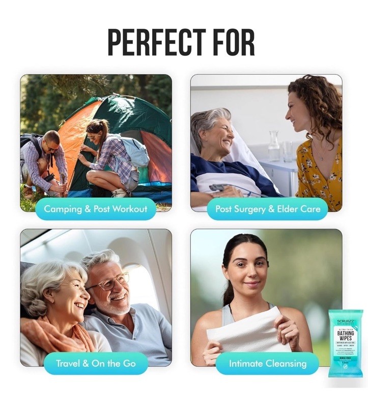 Ultra Thick Bath Wipes Ideal for Gym Camping Elderly & Post Surgery Use Set of 3