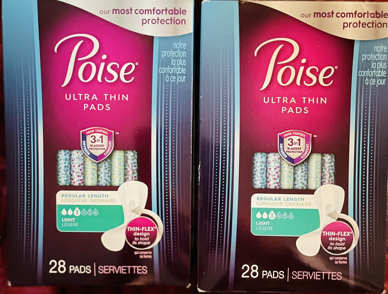 2 Boxes Poise Ultra Thin Pads 3 Light Absorbency  Regular Length 28 Ct BRAND NEW