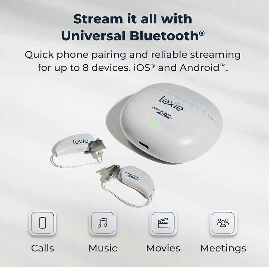 Lexie B3 Powered by Bose RIC Rechargeable Bluetooth Hearing Aid, White + Case