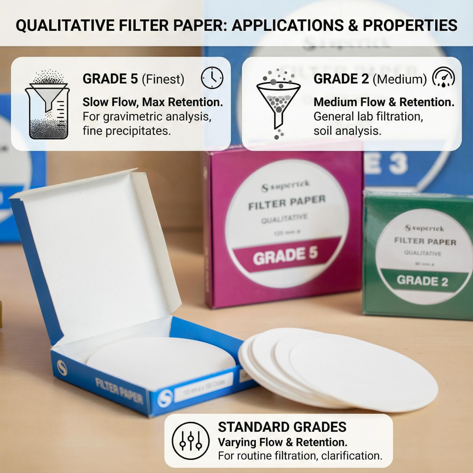 100 PCS 90mm Grade 3 Qualitative Filter Paper Laboratory Filtration Supply