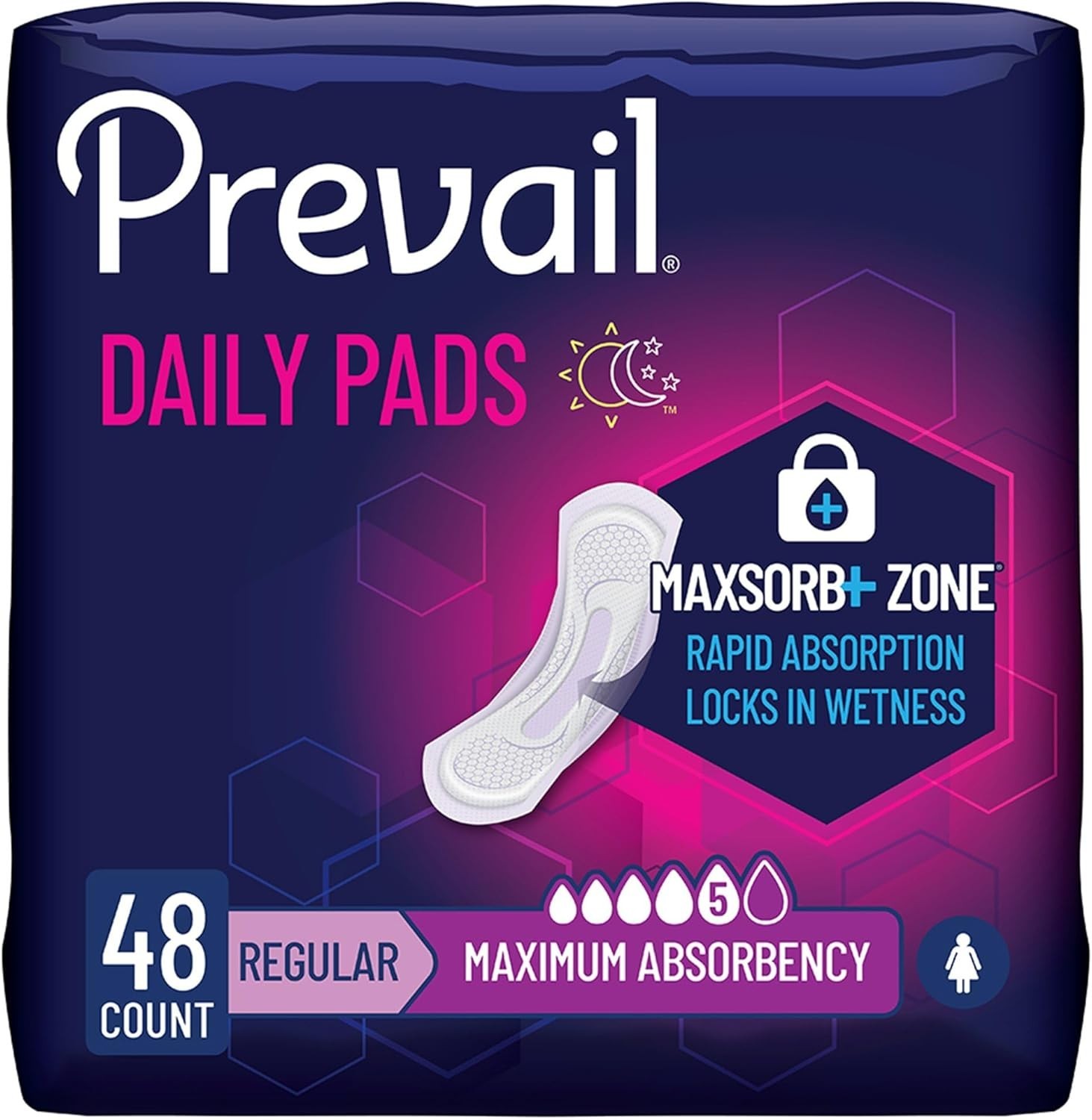 Prevail Daily Incontinence Pads, 5 Drop, Maximum Absorbency, Regular