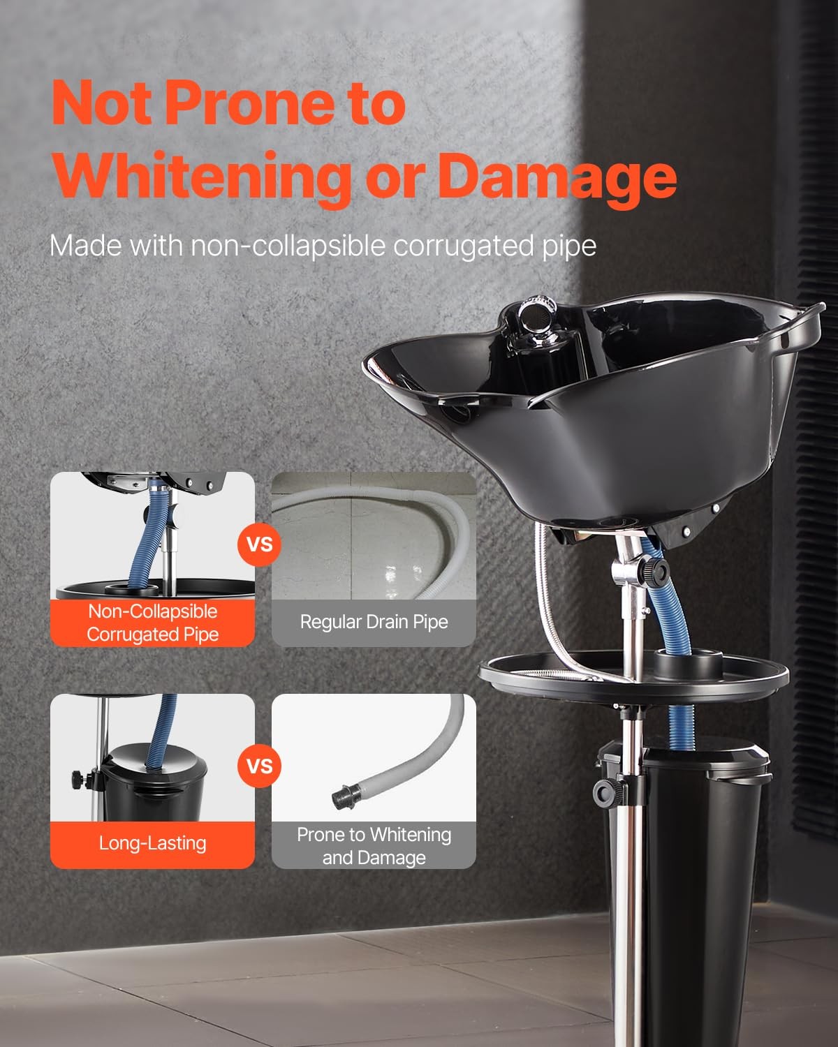 Vevor Portable Shampoo Bowl Deep Shampoo Sink Adjustable Height Angle Washing