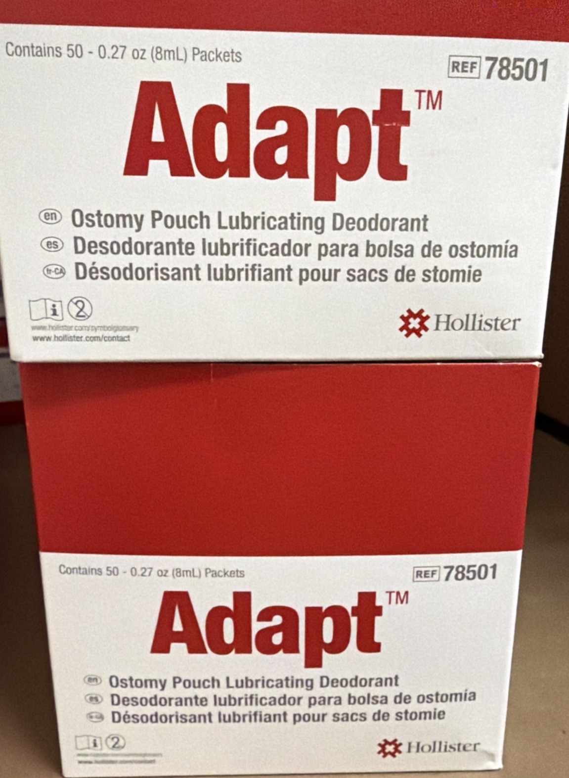 Hollister Adapt 78501 Ostomy Pouch Lubricating Deodorant 50 Ct/box (2) Exp2029