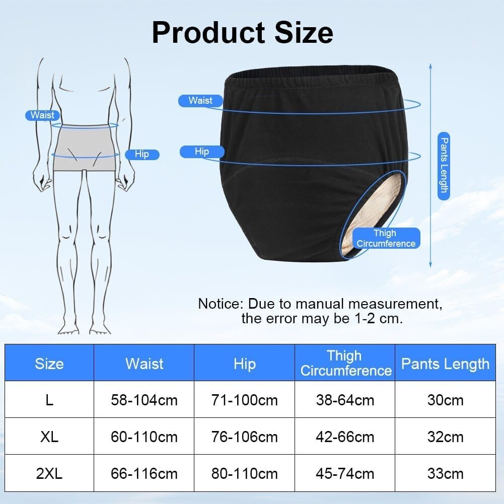Black Reusable Adult Diaper Cover – Soft Cotton, 200-300 ml Absorbency