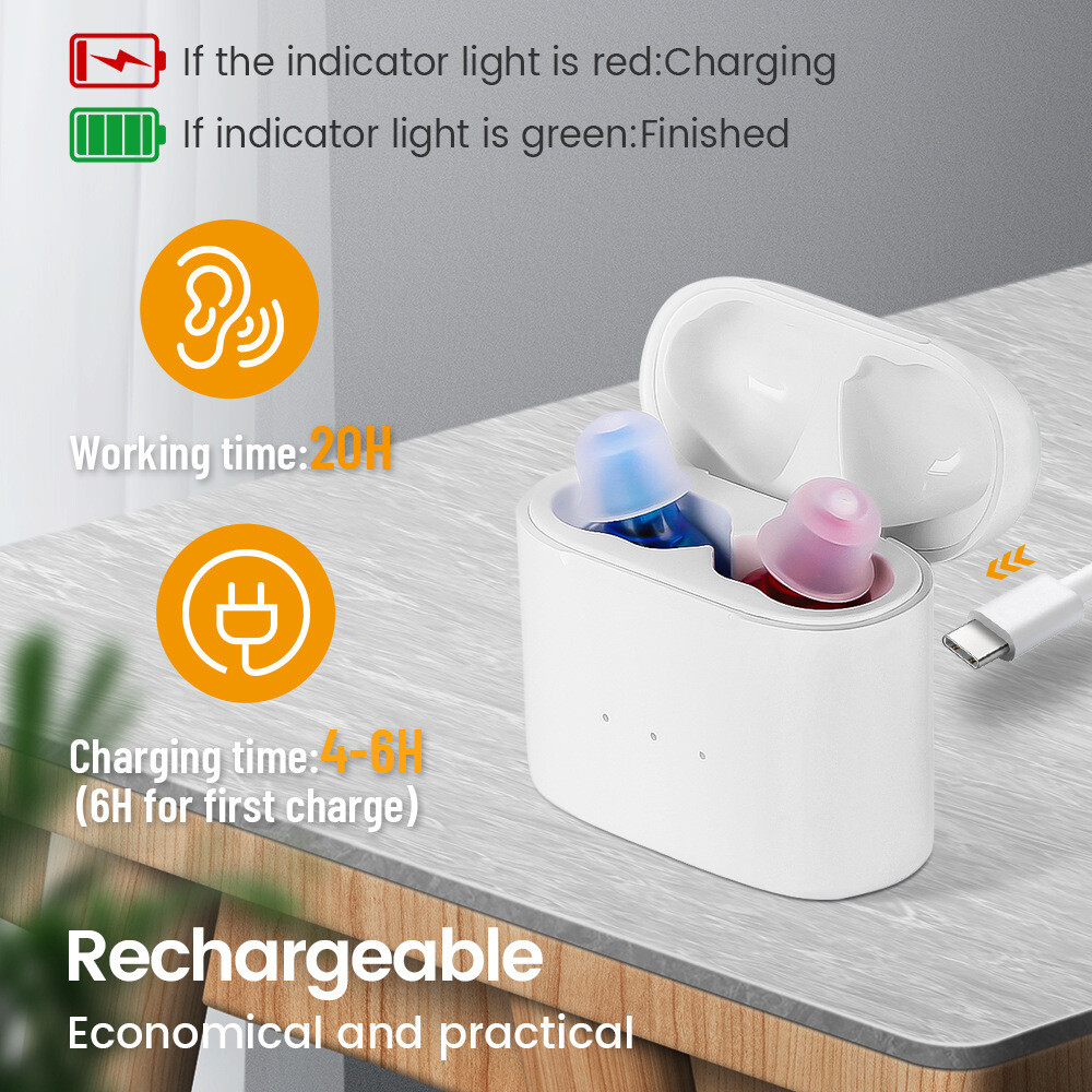 1 Pair Rechargeable Digital Hearing Aids In-Ear Invisible Sound Voice Amplifier
