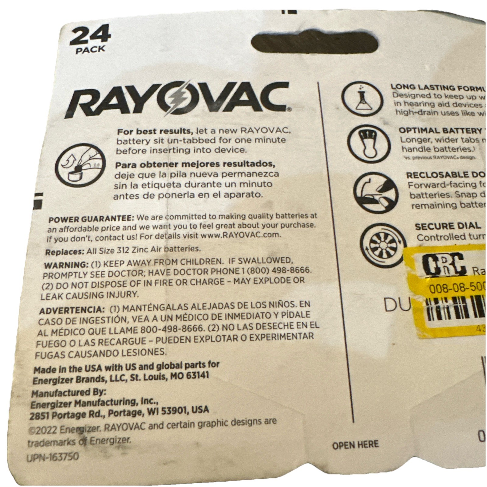 New 24 Batteries Rayovac Size 312 Hearing Aid Zinc Air Batteries Exp. 03/2027