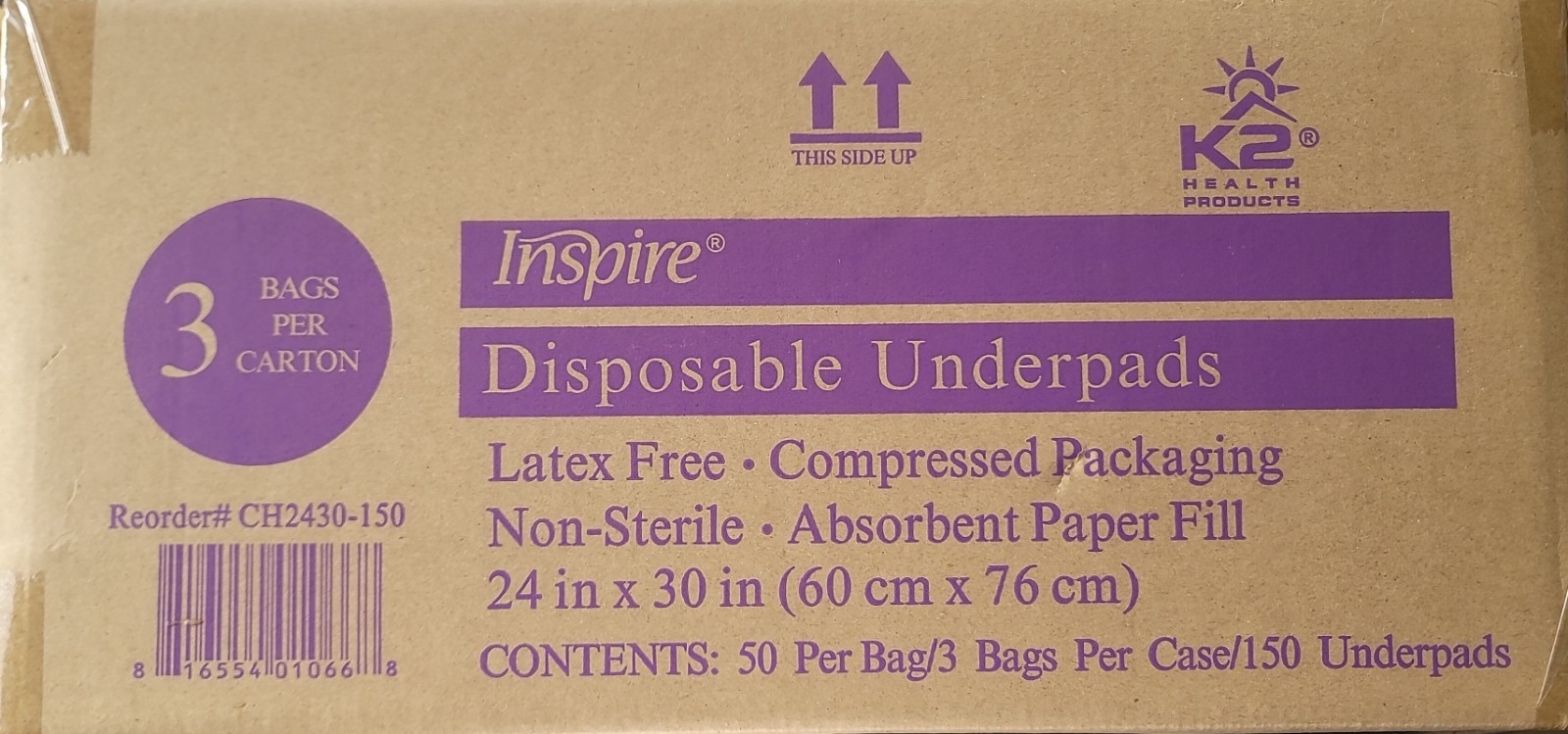 New Inspire Disposable Underpads Latex Free, Non Sterile 3×50=150 pc.