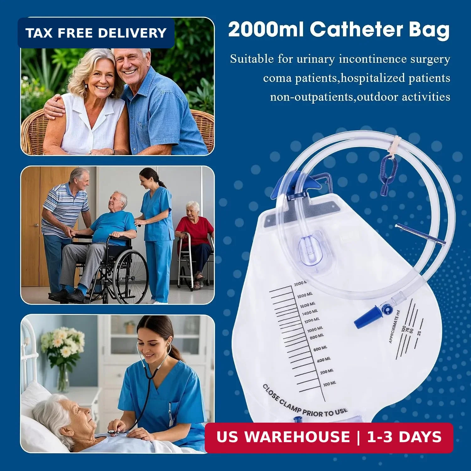 Catheter Bags for Men and Women 2000mL Urinary Drainage Bags, Enhanced Anti-Refl