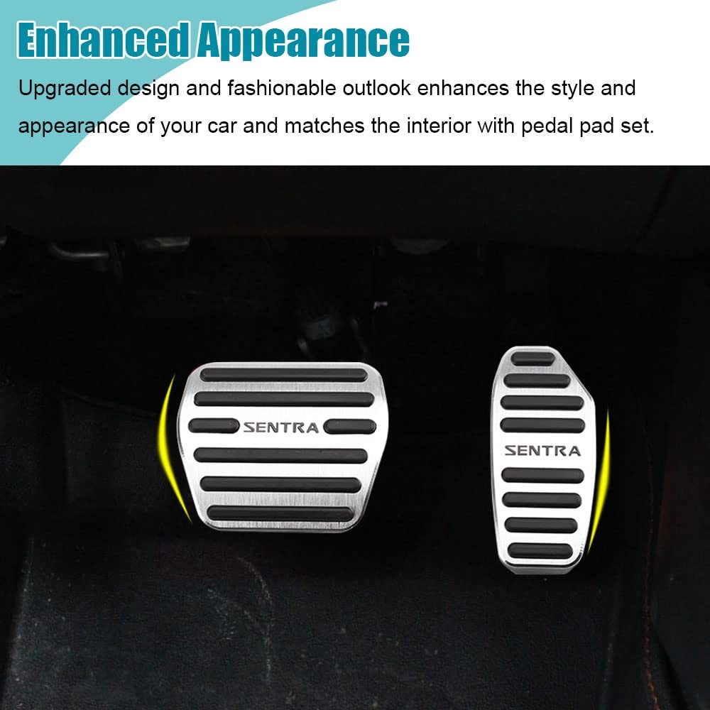 2PCS Anti-Slip Aluminum Brake Gas Pedal Pads,Auto No Drilling SILVER