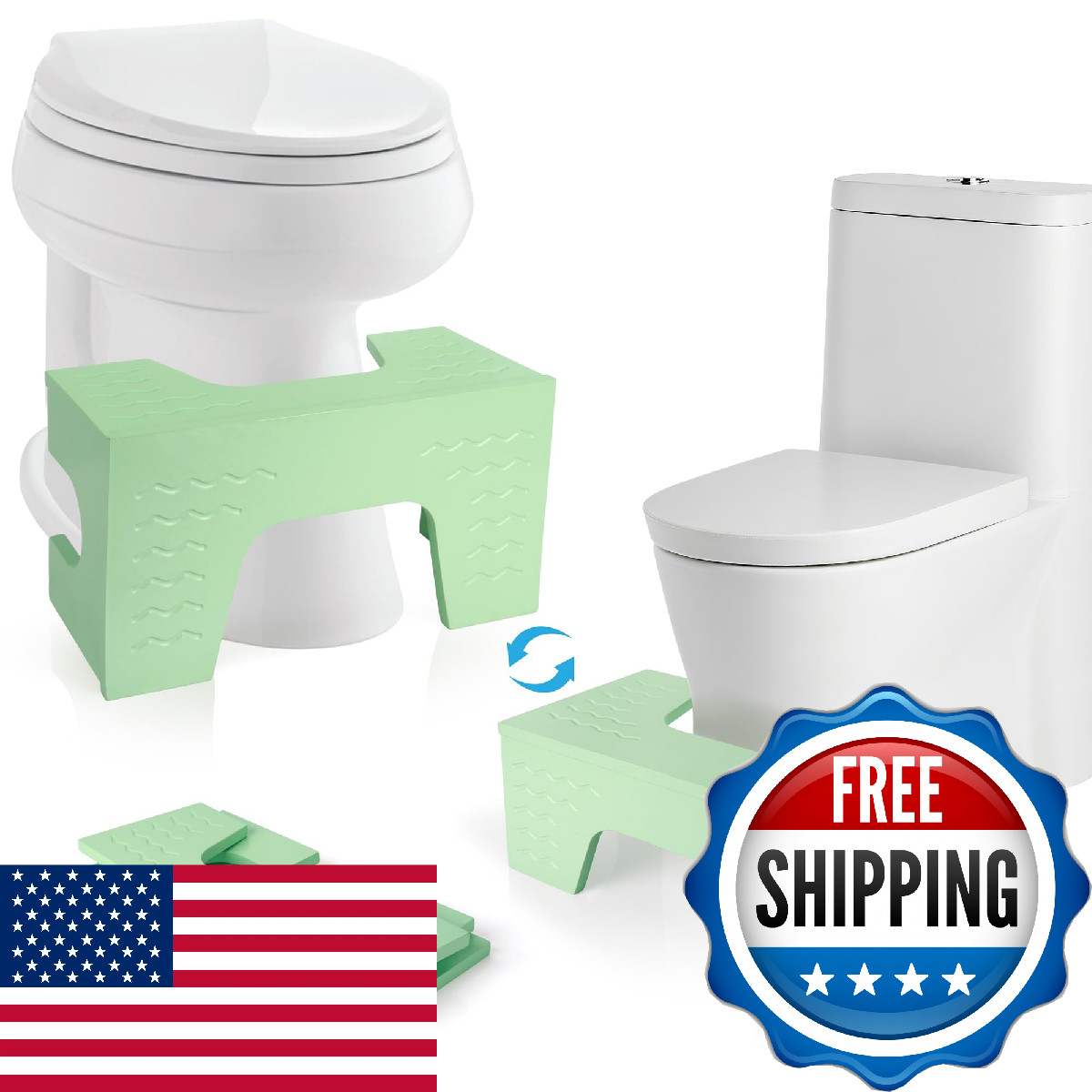 Thalomely Foldable Toilet Stool Squat, 7″ & 9″ Adjustable Heights Bamboo Flip Po