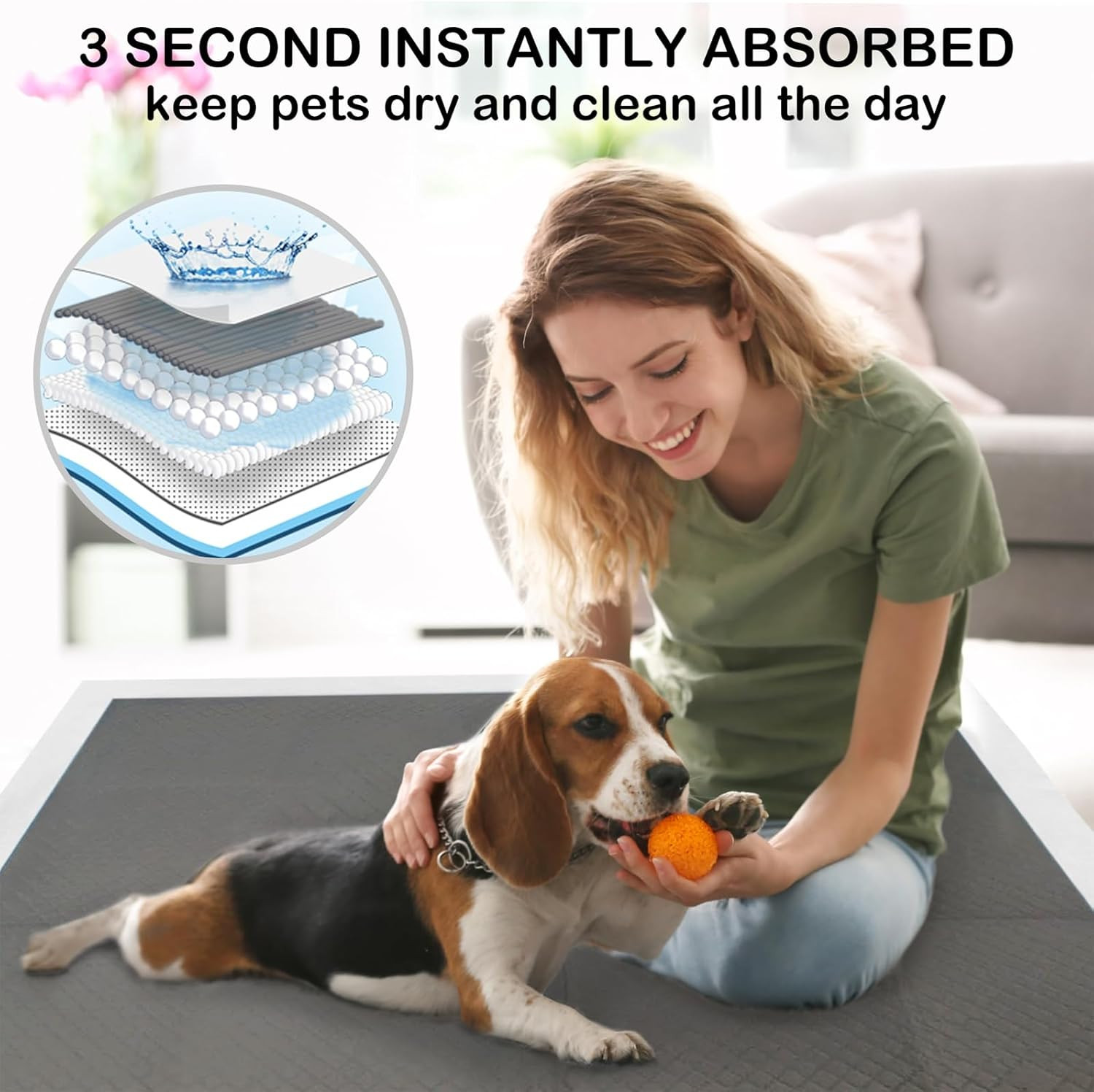 Extra Large 48″X36″ 30 Pcs Odor-Control Super Absorbency Charcoal Pee Pads for D