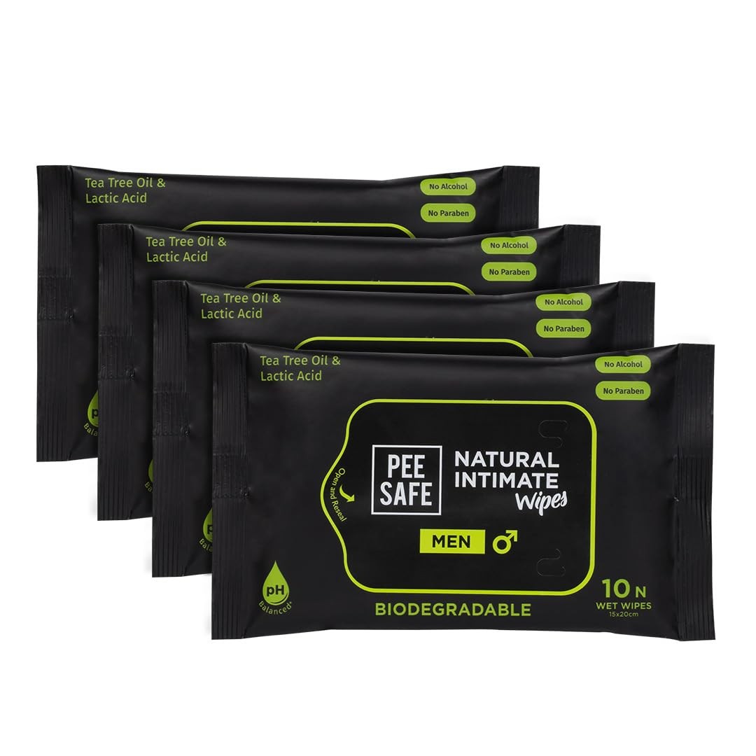 Pee Safe Intimate Wipes for Men, Biodegradable, pH Balanced – 4 Pack of 40 Wipes