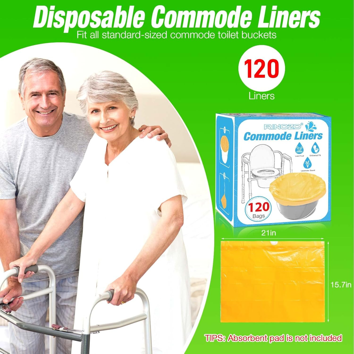 Commode Liners for Bedside Portable Toilet Chair Bucket 120 Count Lavender Scent