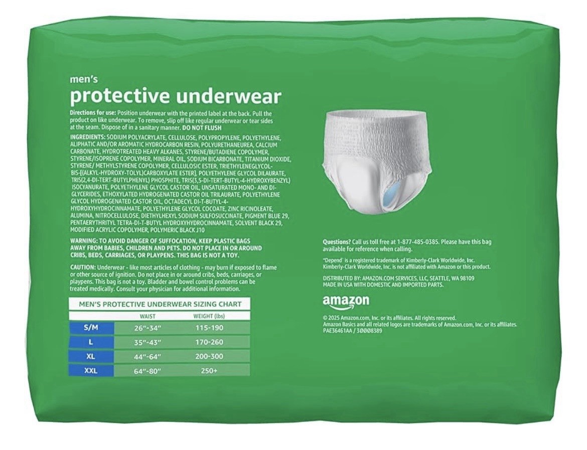 60 Count $24 Men’s Incontinence Underwear Small Medium Amazon Basics Local P.U.