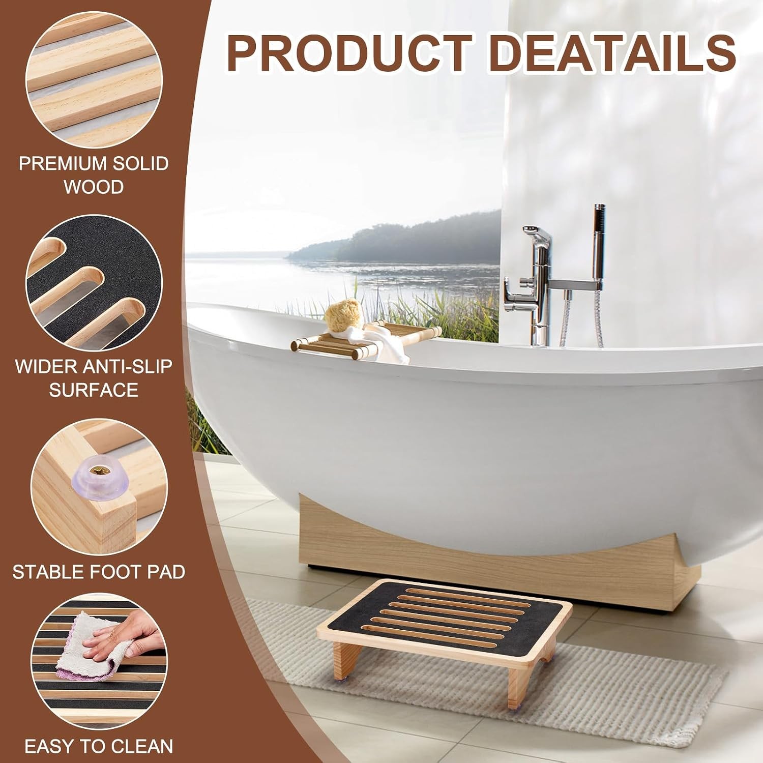 Heavy Duty Step Stool Wooden Non Slip for Seniors High Beds