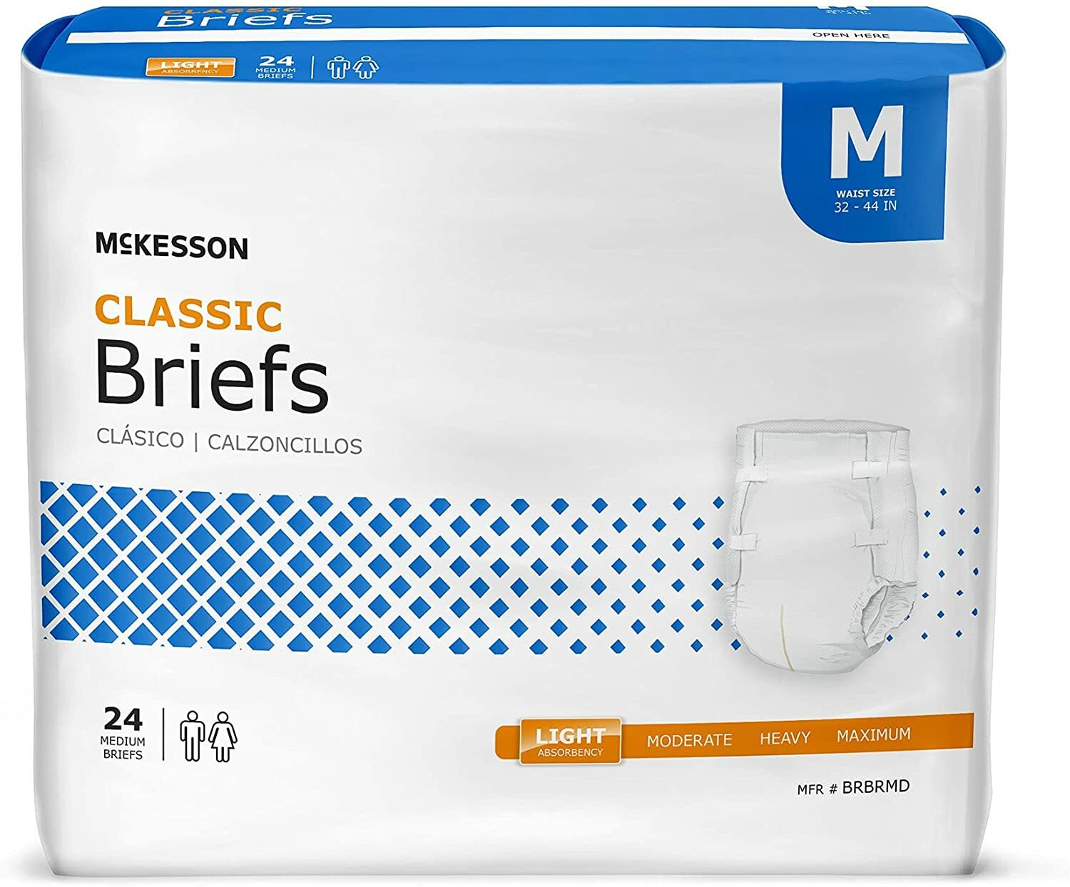 McKesson Adult Incontinent Brief Lite Tab Closure Medium – Bag of 24