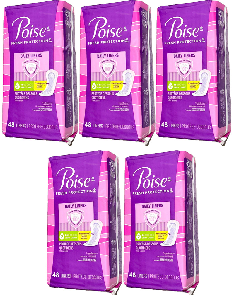 Poise Daily Liners #2 Very Light 48 Incontinence Liners ea.-Pack of 5=240 Liners