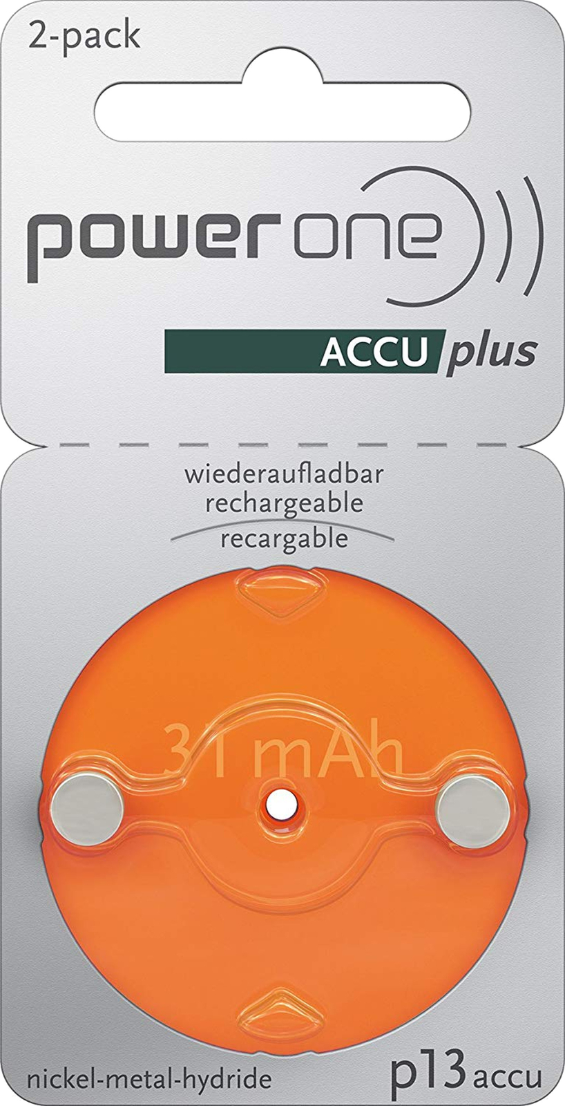 Varta Power One 13 ACCU plus Orange p13 Battery for Hearing Aids NiMH 2 Blister