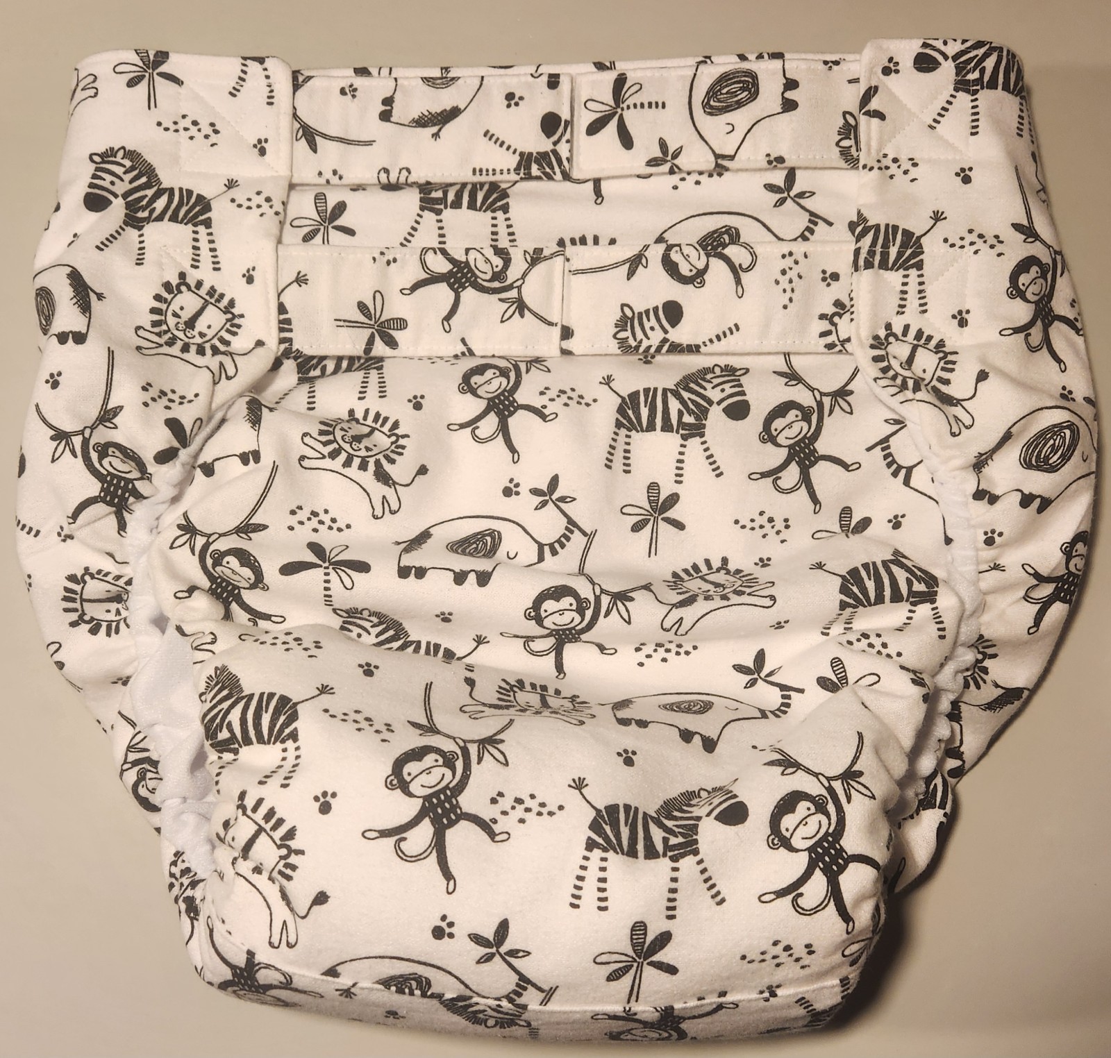 Dependeco All In One flannel adult baby diaper S/M/L/XL (black & white safari)