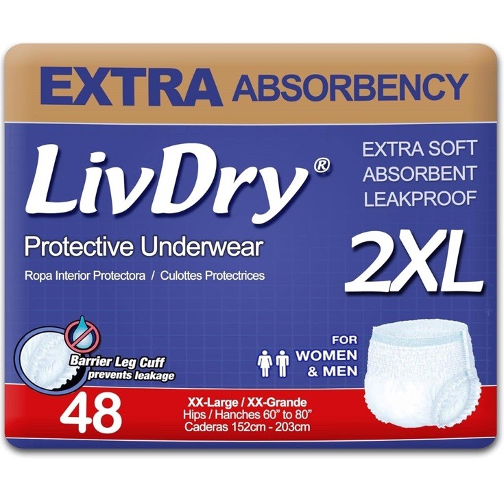 LivDry Adult XXL Incontinence Underwear, Extra Comfort Absorbency, Leakproof 2XL
