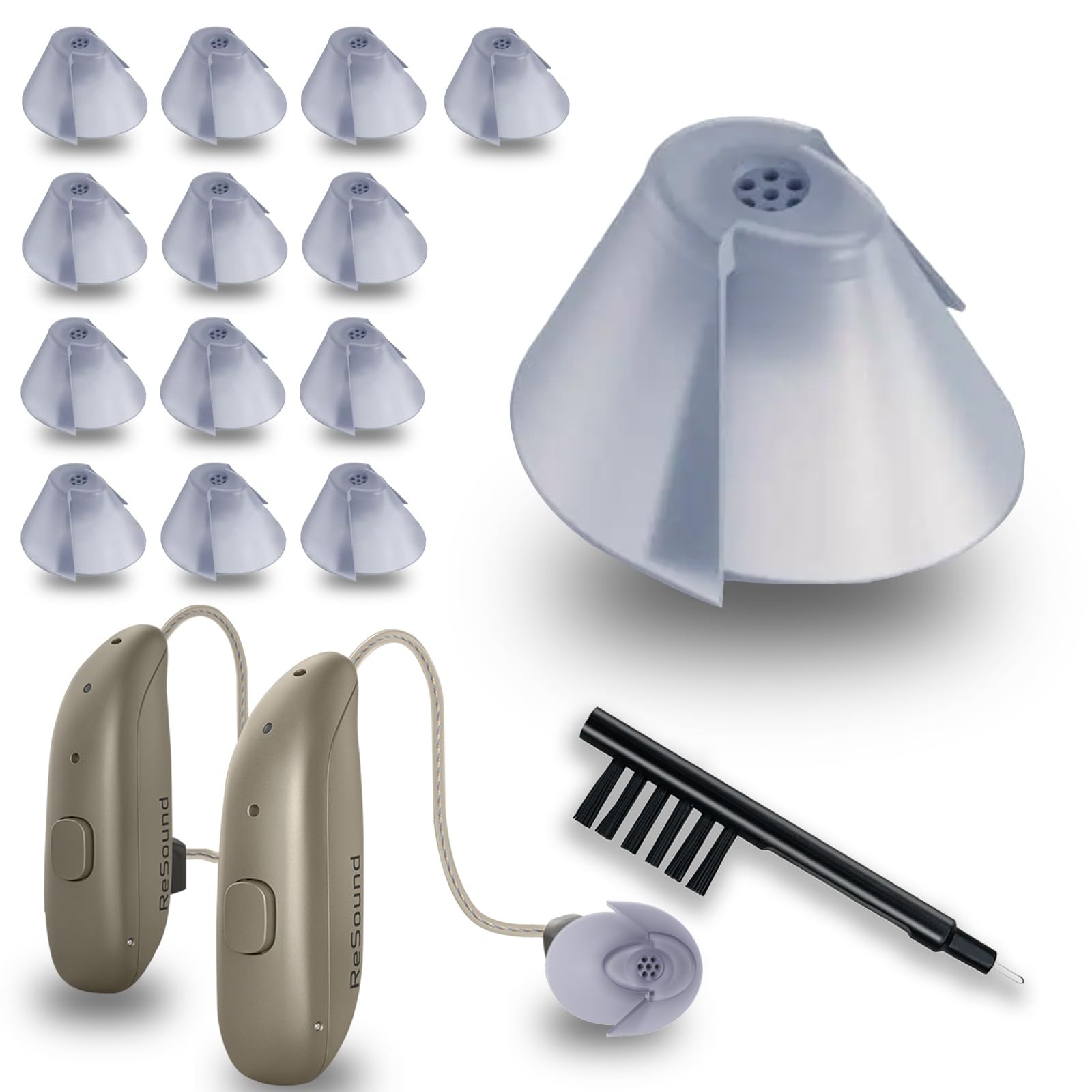 14pk Resound Sure Fit Tulip Hearing Aid Domes Gray Standard Receiver Compatible