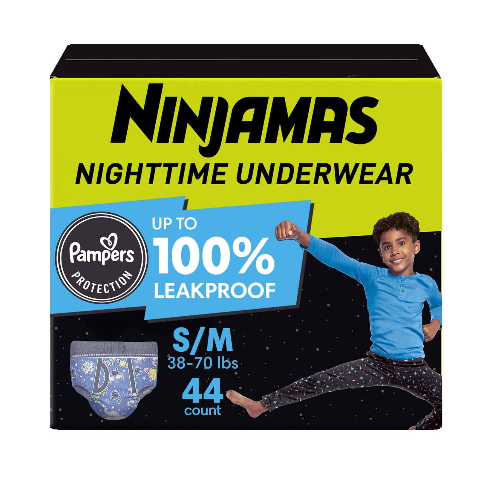 Boys Bedwetting Nighttime Underwear, Size S/M (37-90 lbs), 44 Count