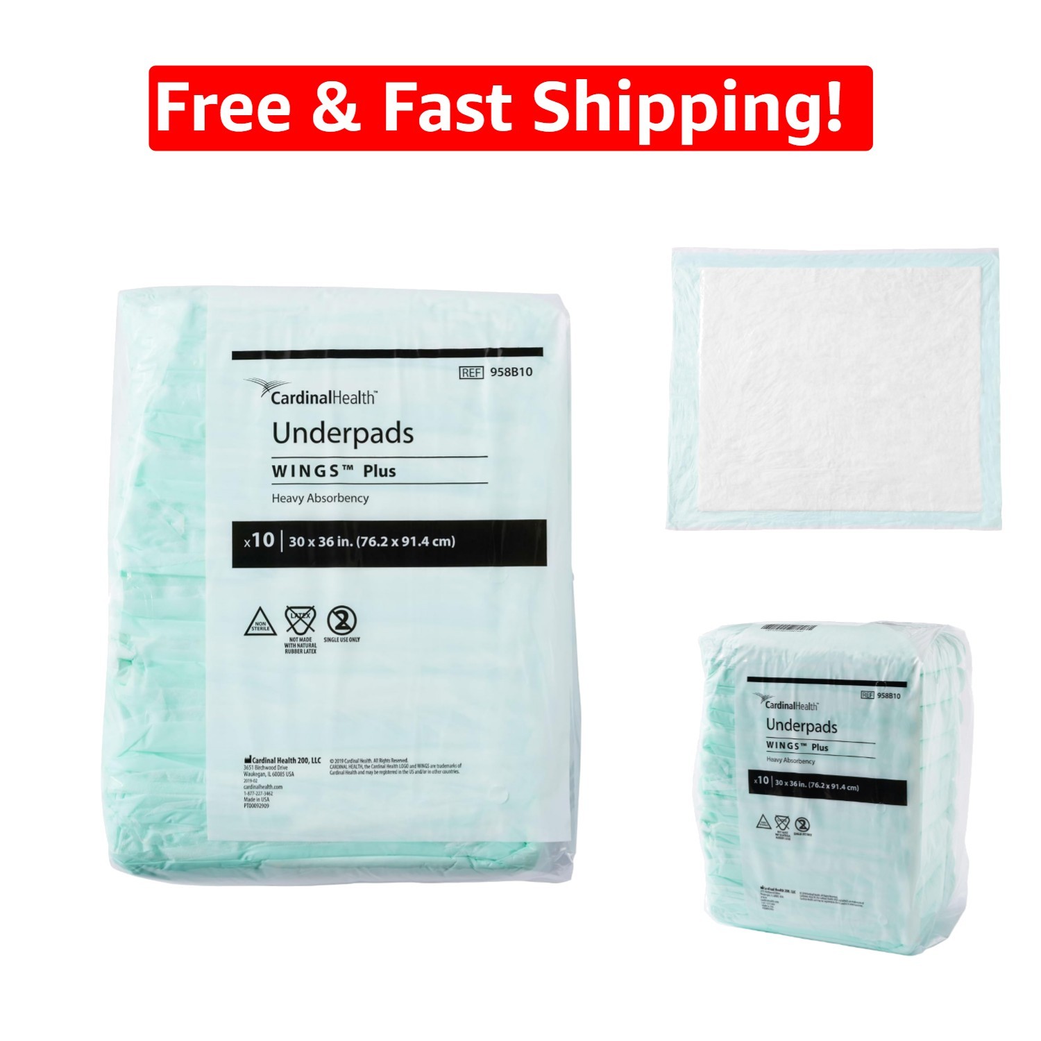Green Underpads with Super Absorbent Polymer – 10 Count, 30 x 36 IN
