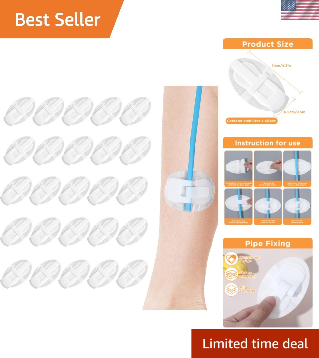40 PCS Catheter Stabilization Devices, Catheter Stickers for Foley Bag Holder, L
